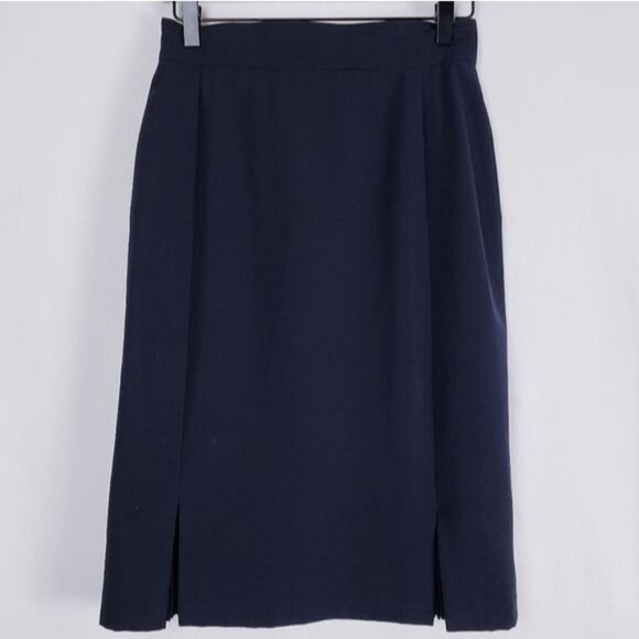 Vintage Escada Modest Black Pintuck Pleated‎ New Wool Midi Pencil Skirt sz Small - Picture 1 of 15
